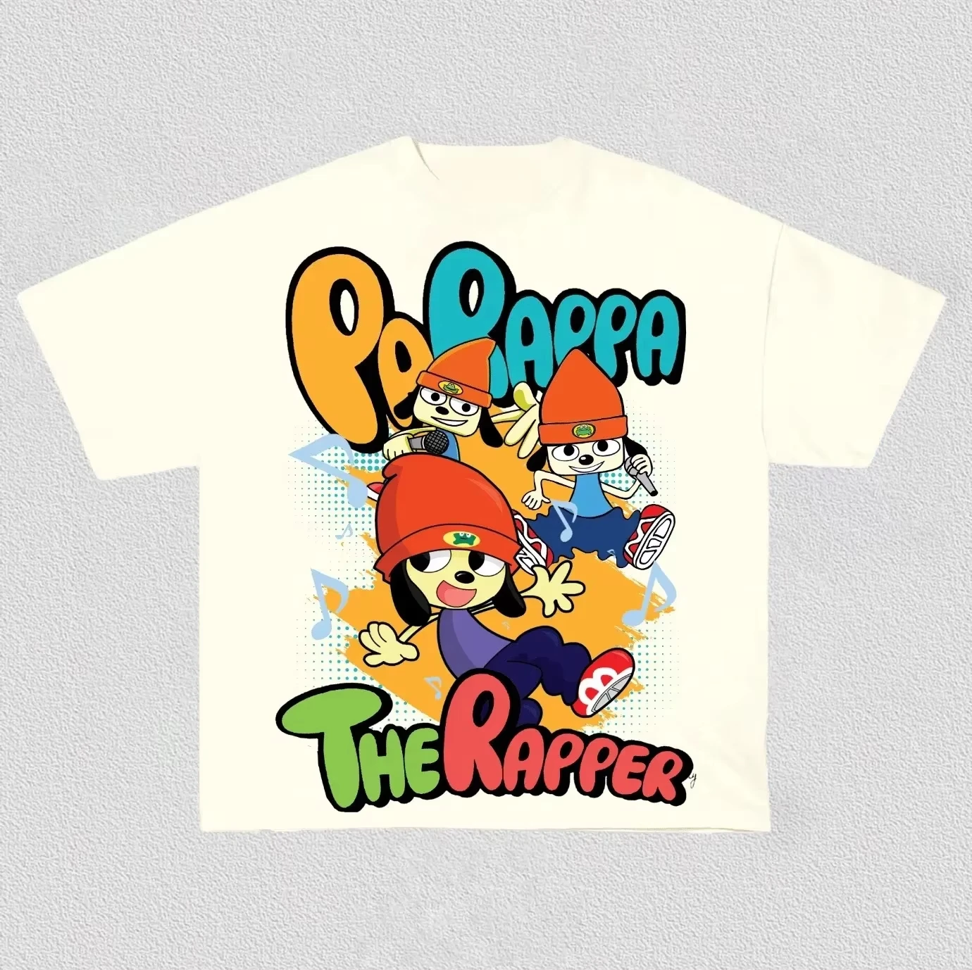 2026 PaRappa   American Retro Cartoon Dog Rapper Character Graphic Short Sleeve T-shirt Fun Anime Graffiti Loose Crew Neck Top