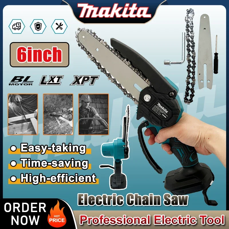 

Электрическая цепная пила Makita 6 дюймов, ручная портативная пила для распиловки древесины, садовый инструмент для обрезки деревьев, работающий от аккумуляторов 18В/20В