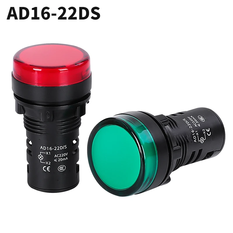 Indicador de potencia LED montado en Panel, luz piloto, lámpara de señal, AD16-16C impermeable, 16mm, AD16-22DS, 22mm, 12V, 24V, 220V, 380V