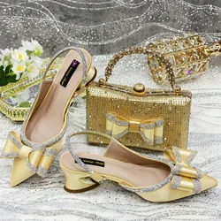 Doershow nice African Shoes And Bag Matching Set With gold Hot Selling Women Italian Shoes And Bag Set For Party Wedding HTR1-4