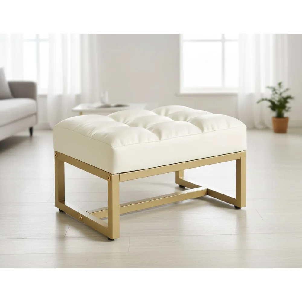 

Современная прямоугольная табуретка для ног, искусственная кожа с золотой рамой, многофункциональная скамейка для обуви для гостиной, спальни