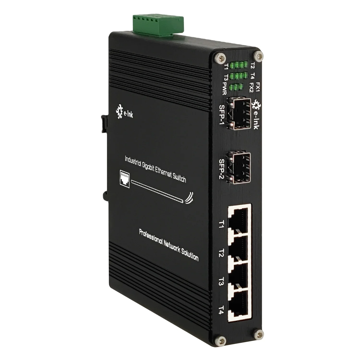 Industrial Gigabit Ethernet to SFP Fiber Converter Switch With 4 RJ45 and 2 SFP Ports 12~58VDC, SFP, SC, FC, ST Optional