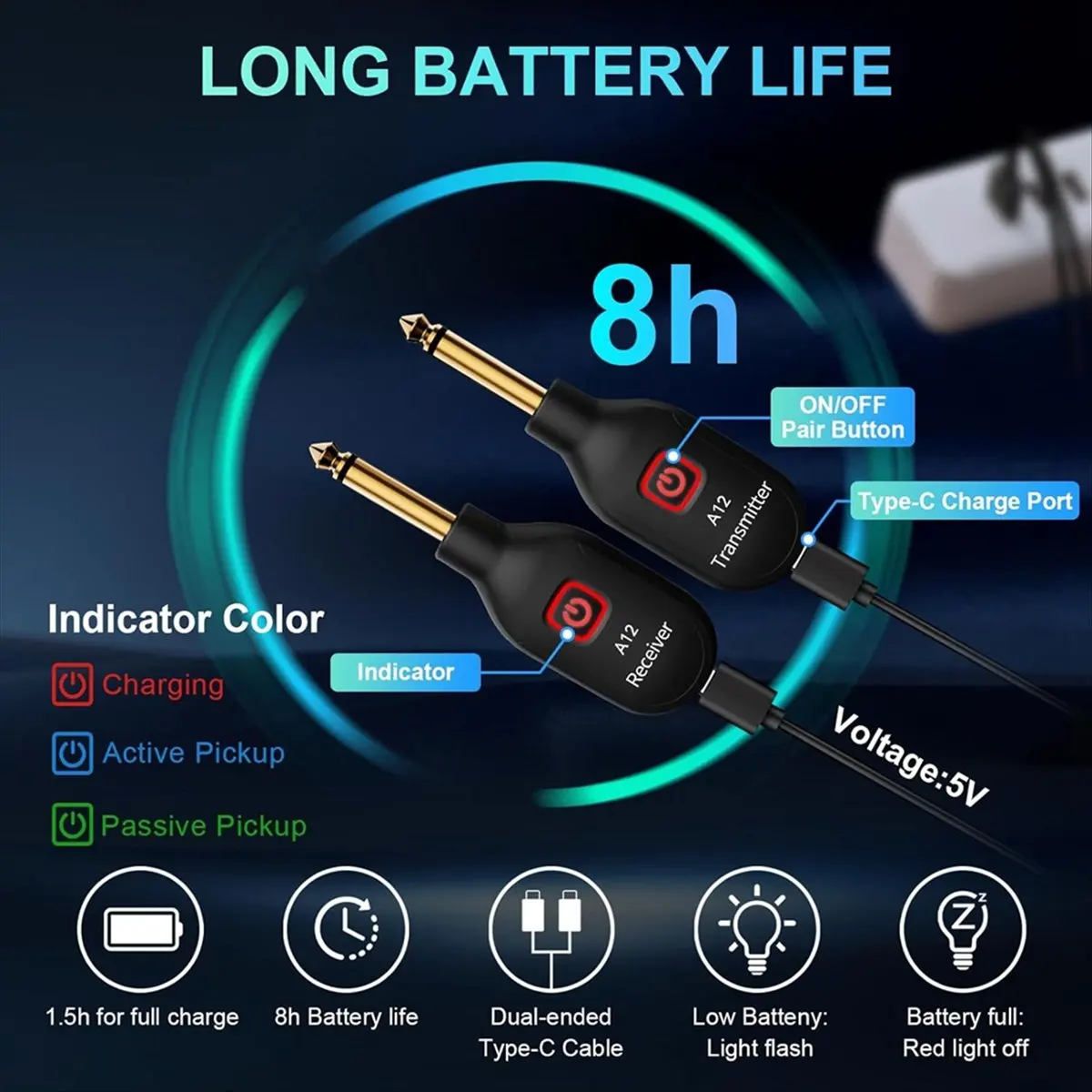 

Беспроводная гитарная система 2,4 ГГц, приемник передатчика для гитары, 24-битный диапазон 48 кГц 100 футов для электрогитары и (2TX+1RX) [cilae-17R]