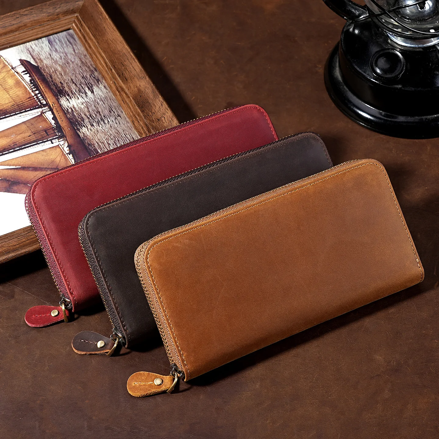 

Кожаный длинный кошелек унисекс Crazy Horse с отделением на молнии, большой вместительный карман для телефона, мужской кошелек из натуральной кожи