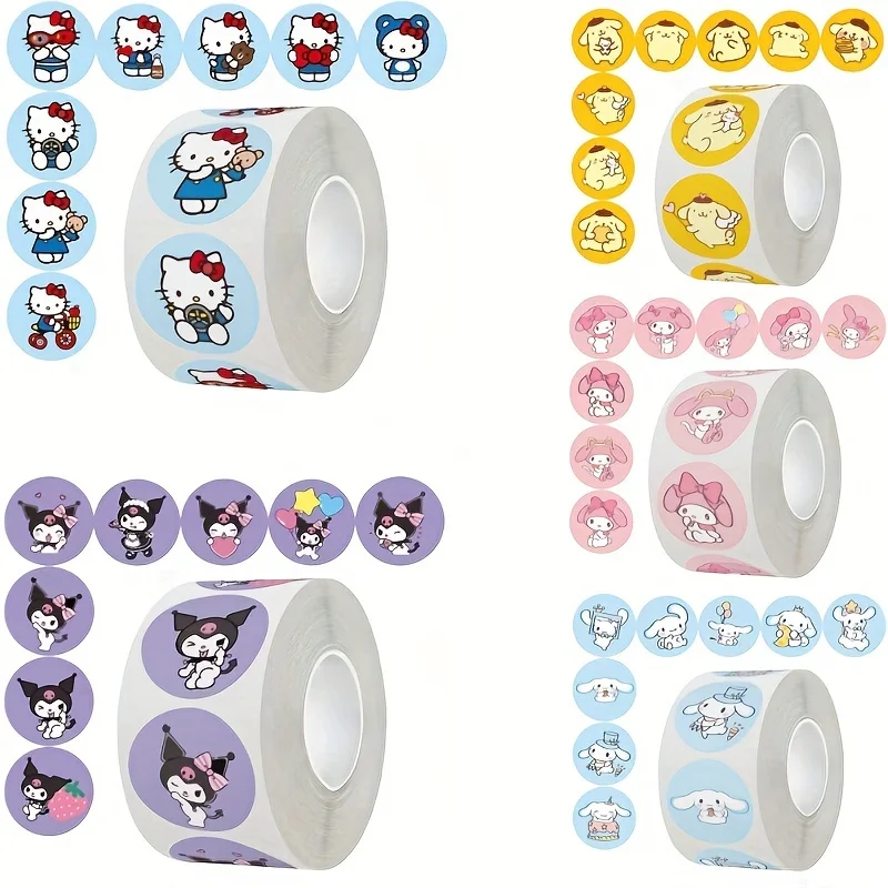 500pcs/roll Sanrio Kawaii Stickers Hello Kitty Melody Kuromi Luggage Graffiti Toy Decals Decoration Sticker Gift Closure Sticker