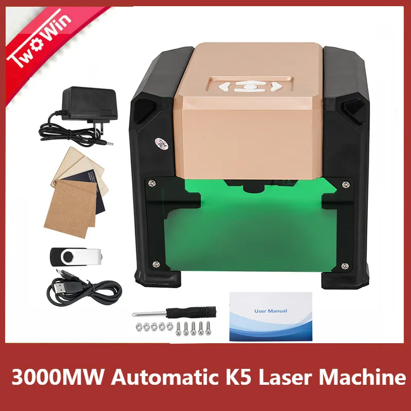 Graveur Laser CNC 3W 3000mW, Machine de bricolage pour impression de logos et marques, zone de travail 80x80mm