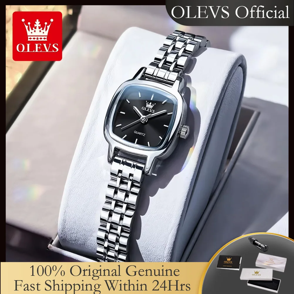 

OLEVS 5675 Original Quartz Watches for Woman Fashion Square Small Dial Elegant Ladies Wristwatch Solid Steel Strap Women's Watch
