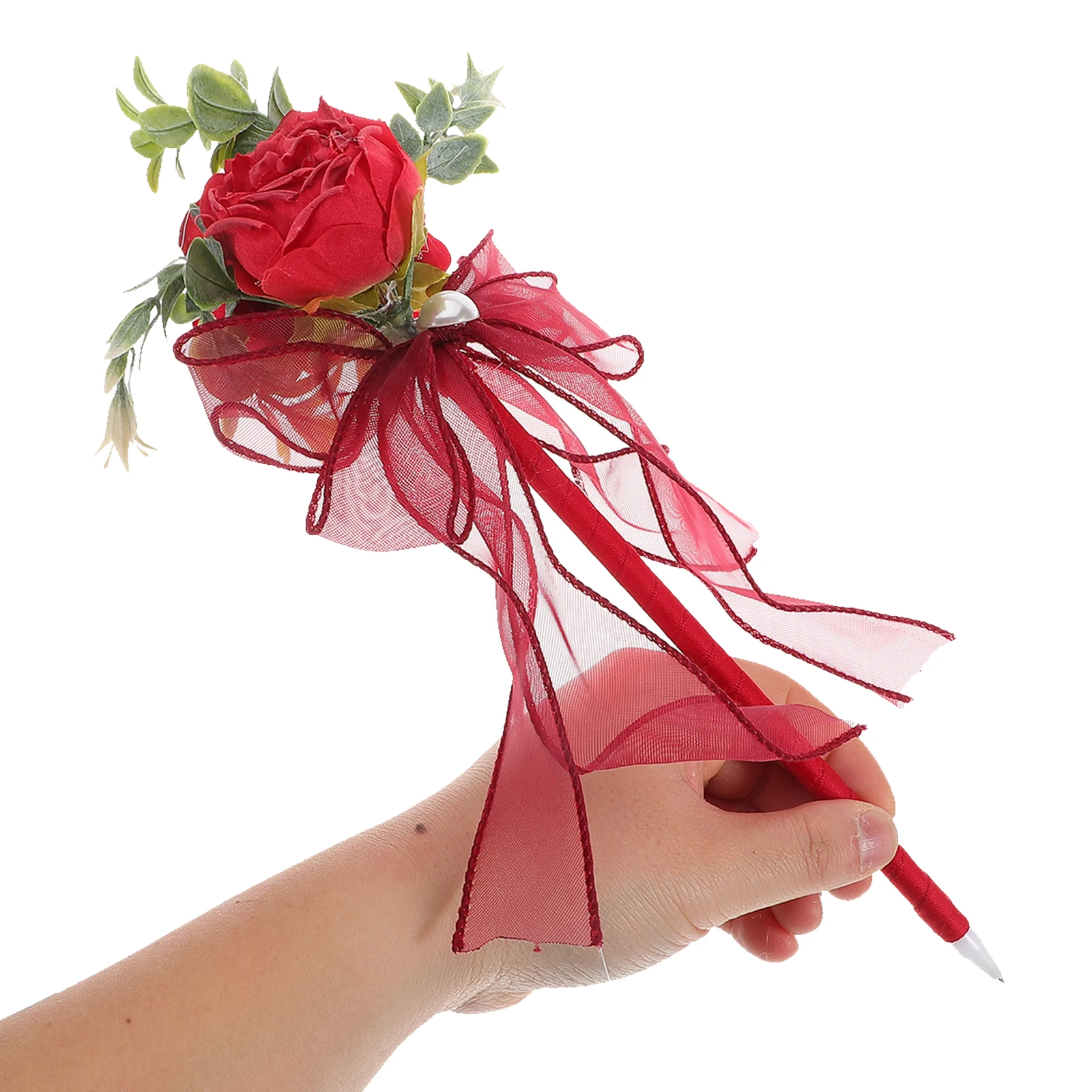 

Valentine Flower Imitation Rose Ballpoint Pen Woman Pens Cloth Floral Artificial Flowers