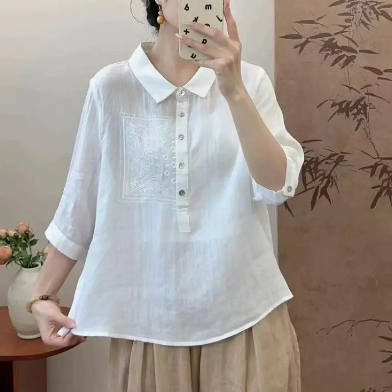 

Women's Summer Korean Fashion Button Solid Color Turn-down Collar Women Shirts Simplicity All-match cardigan Top