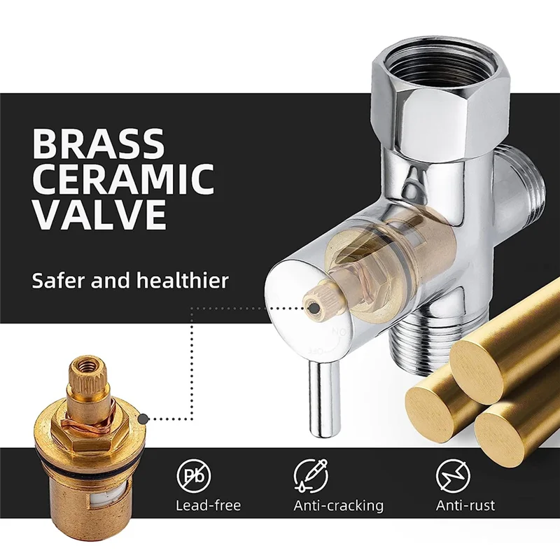 Brass T Adapter With Shut-Off Valve 3-Way Tee Connector 7/8In X 7/8In X G1/2 For Toilet Bidet Sprayer