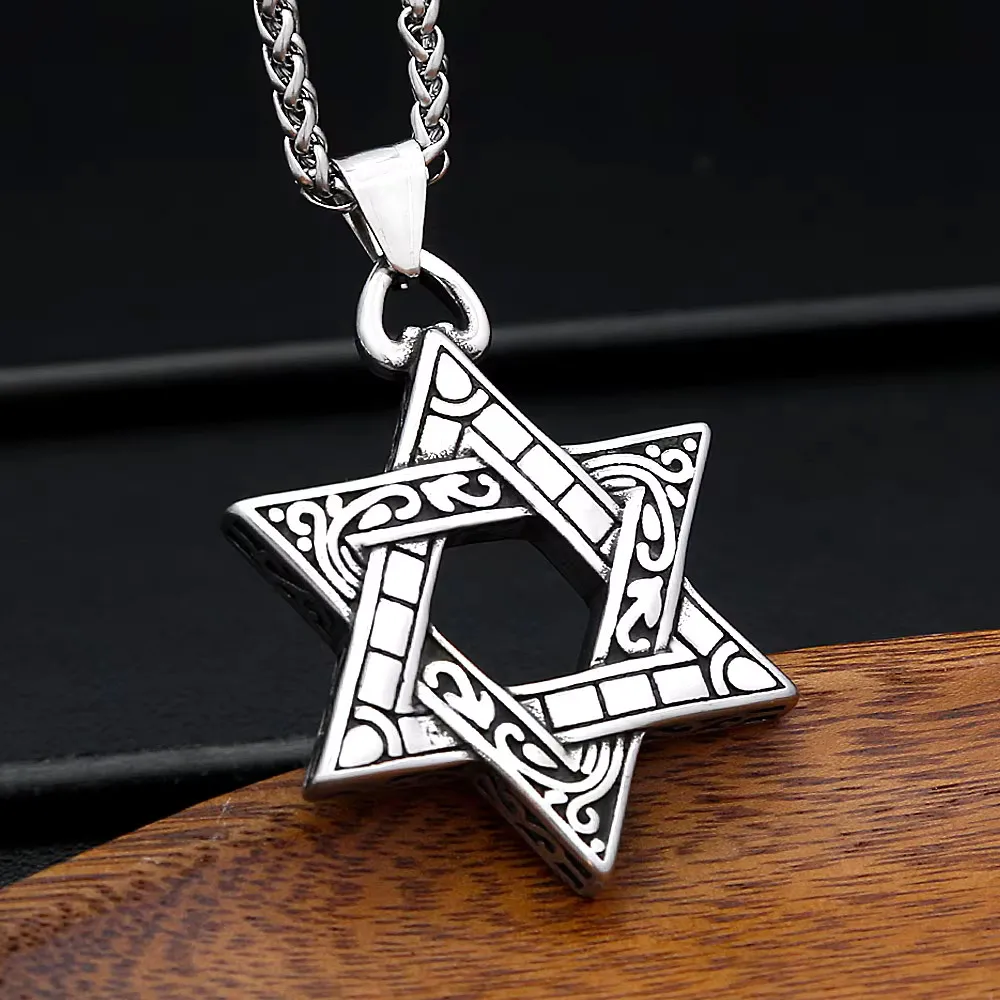 Gothic Star Of David Hexagram Pendant Necklace Stainless Steel Unisex Religious Themed  Charm Casual Fashion Jewelry Accessory