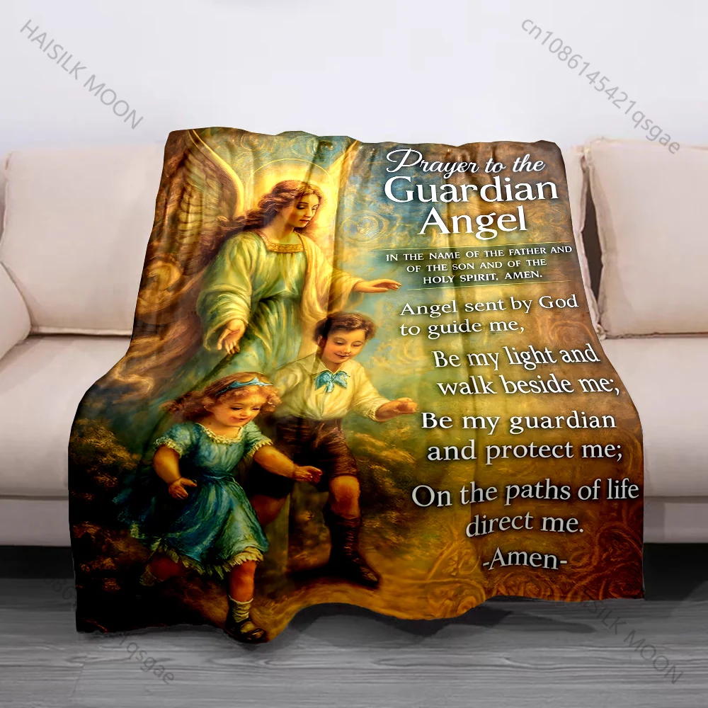 1PC Prayer with Guardian Angel Print Believer Pray blanket Warm soft flannel material suitable for all seasons luxurious gift