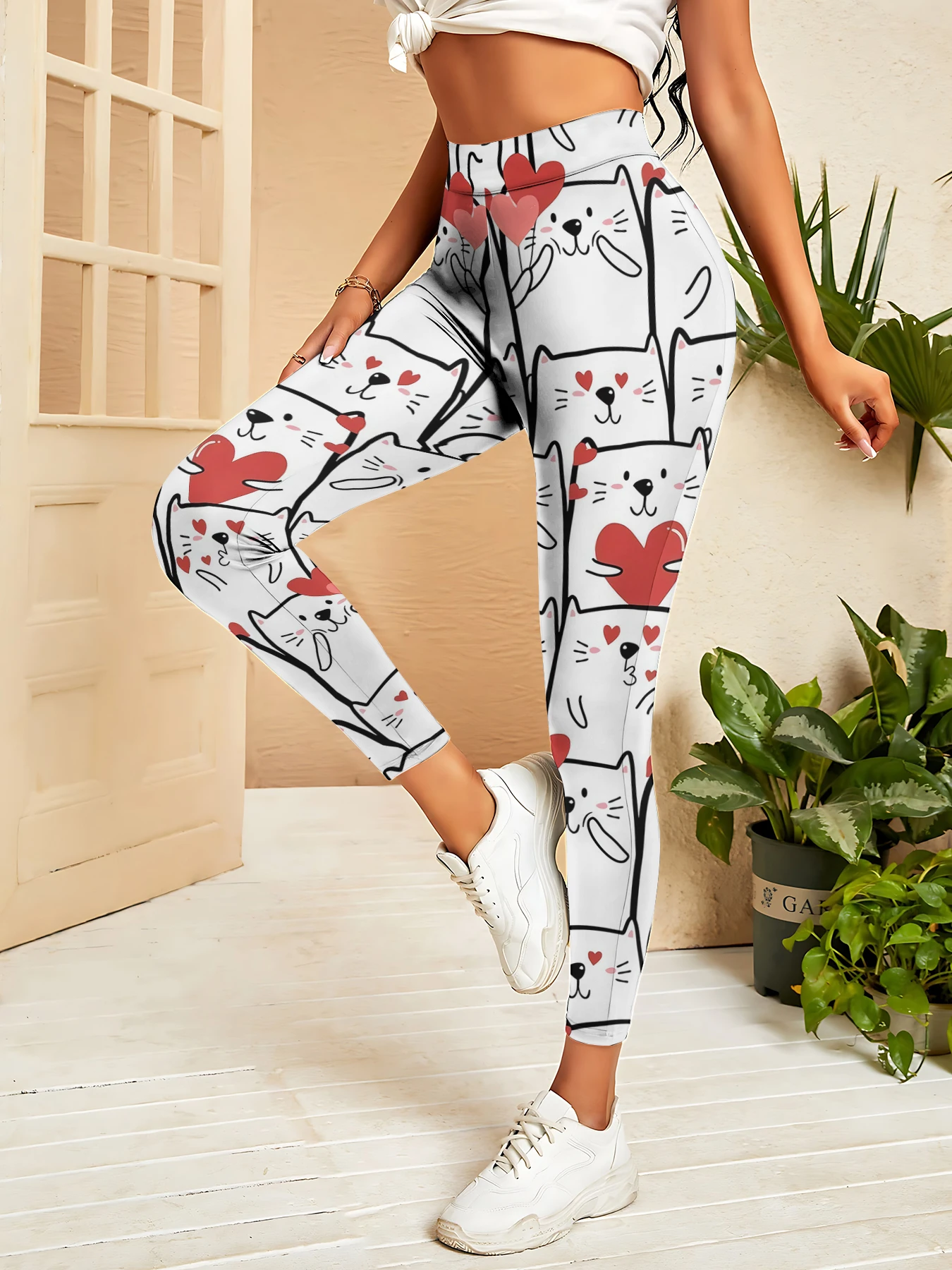 MSIEESO-Funny Cats Leggings para Interior e Exterior, Legging 3D Impresso Coração, Yoga Pants para Jogging, Roupas Esportivas Fitness, Dia dos Namorados