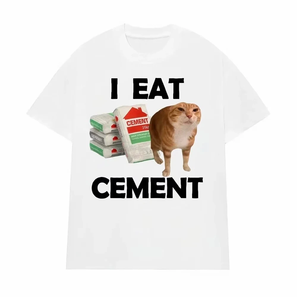 I Eat Cement Cursed Cat T Shirt Funny Meme Graphic Tee Shirt Fashion Casual Humor Vintage T-shirts Streetwear Women Summer