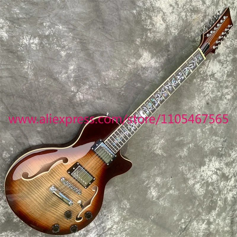1PCS In Stock 12-String LP Electric Guitar - Rosewood Neck, Flame Maple Top Professional Practice Model with Promotion