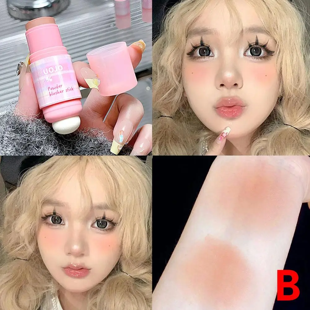 3Colors Natural Pink Color Cappuvini Blusher Stick Face Blusher Patting Powder Blusher for Cheeks Cute Korean Style