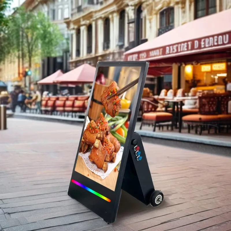 

Portable Smart Kiosk Mobile Advertising Board Battery Powered Wireless Digital A Frame Poster LCD Signage Digital Display