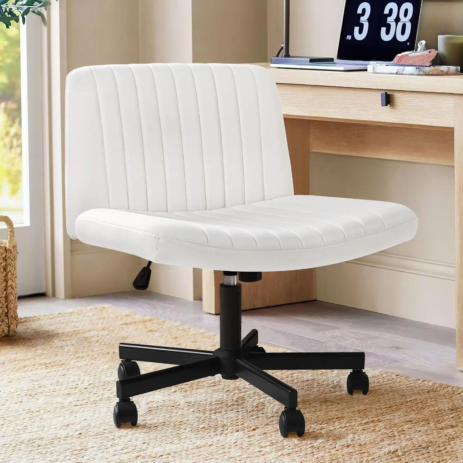 

Armless Ergonomic Office Chair for Home Office, Swivel Adjustable Fabric Wide Desk Chair, Computer Task Vanity Chair (White)