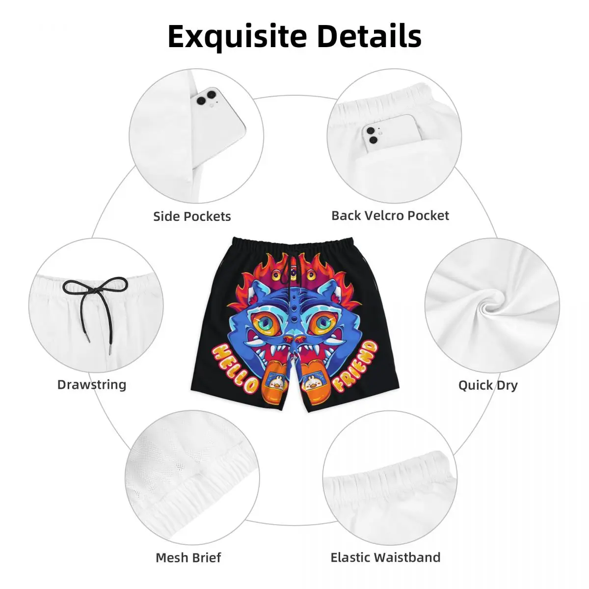 Summer Board Shorts Men Huntrix-Hello Friends Team Kpop Movie Running Surf Board Short Pants Casual Swimming Trunks Large Size