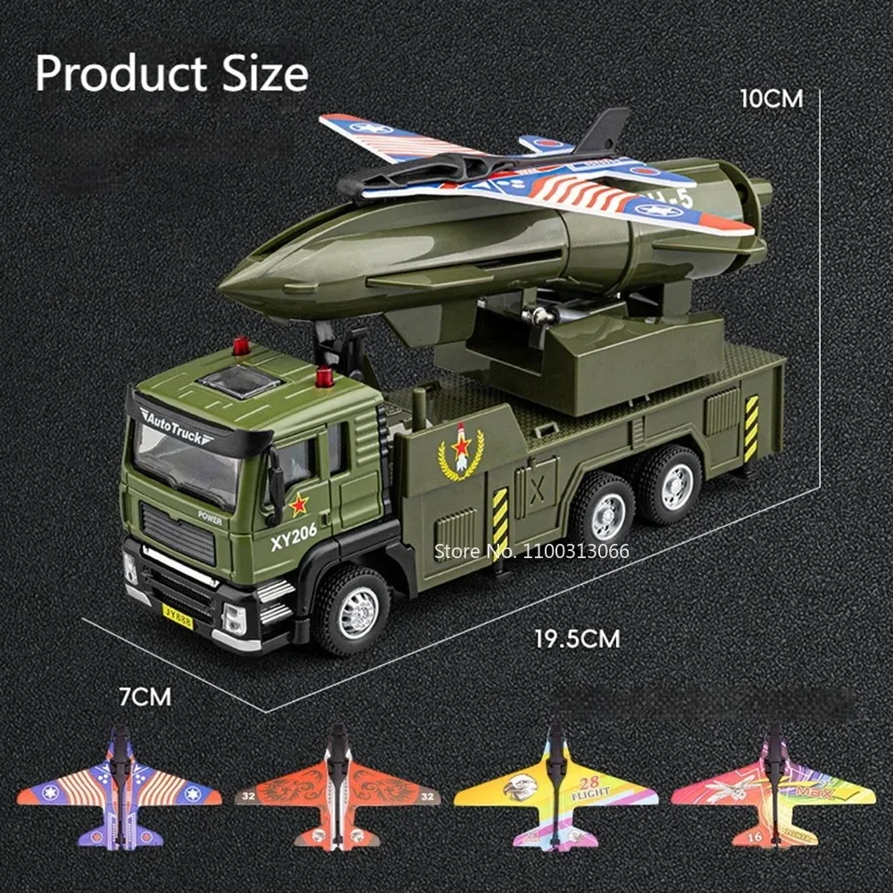 1:32 Military Drone Launch Vehicle Toys Cars Alloy Models Wheel Pull Back with Light Sound Miniature Car for Boys Birthday Gifts