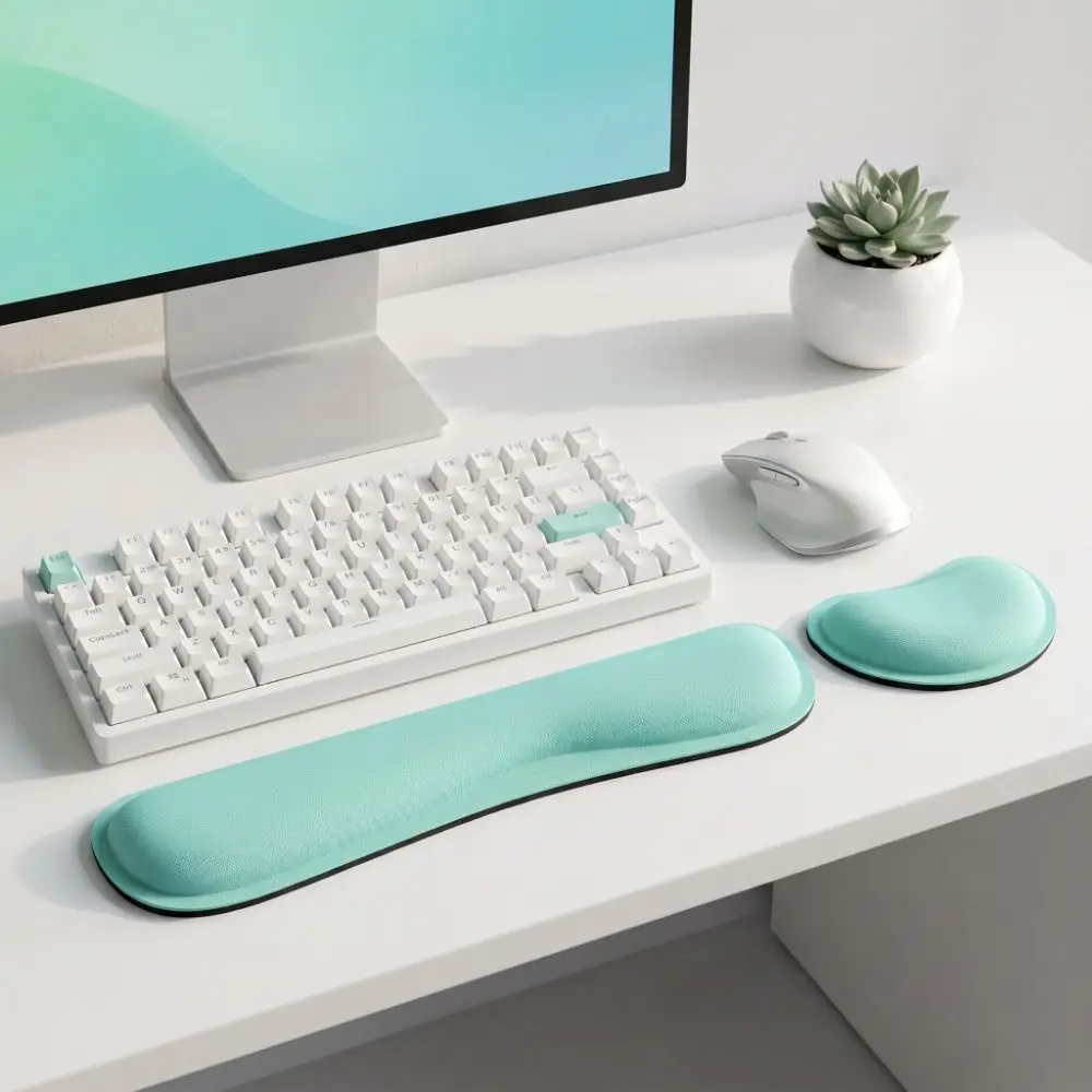 3Pcs Cloud Shape Keyboard Wrist Rest Set Soft Non-Slip Base Wristband Mouse Mat with Cup Coasters Slow Rebound