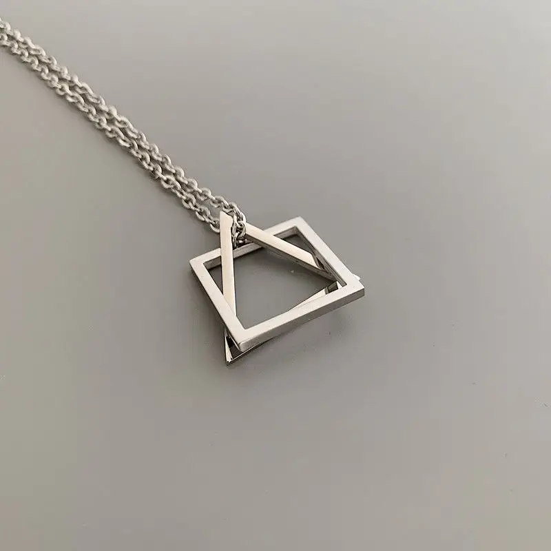 Korean Fashion Geometric Triangle Square Neckwear Cool Long Hiphop Pendant Personality Net Red Necklace Female