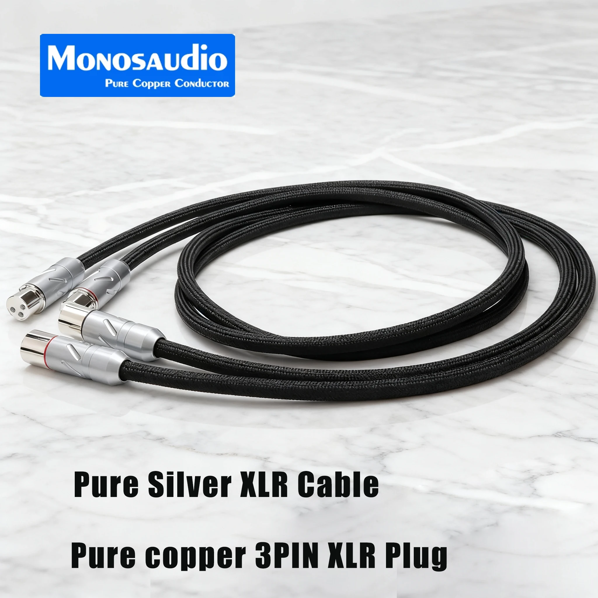Monosaudio Pure Silver xlr Balanced cable 3pin XLR Cable Rhodium Plated XM700R & XF700R XLR Connectors Plug