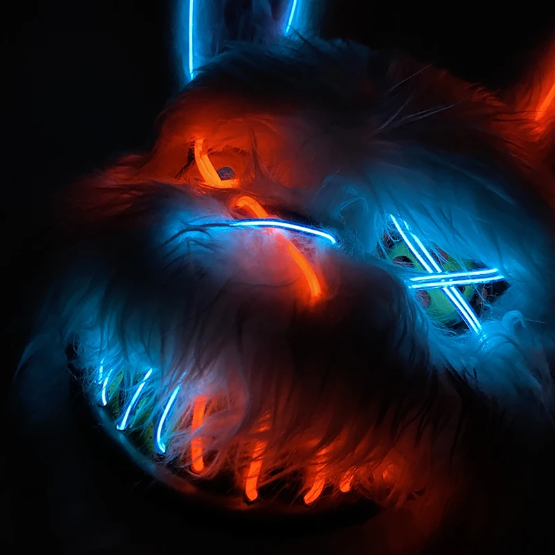 Horror Mixed Colors Light Up Rabbit Mask Scary LED Glowing Bunny Mask Men Women Masquerade Luminous Disguise Mask Props