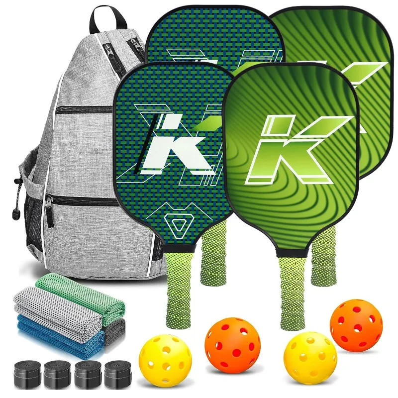 

Green Pickleball Paddles Sets Fiberglass Pickleball Set Non-Slip Ergonomic Soft Grip Indoor and Outdoor Exercise for All Ages