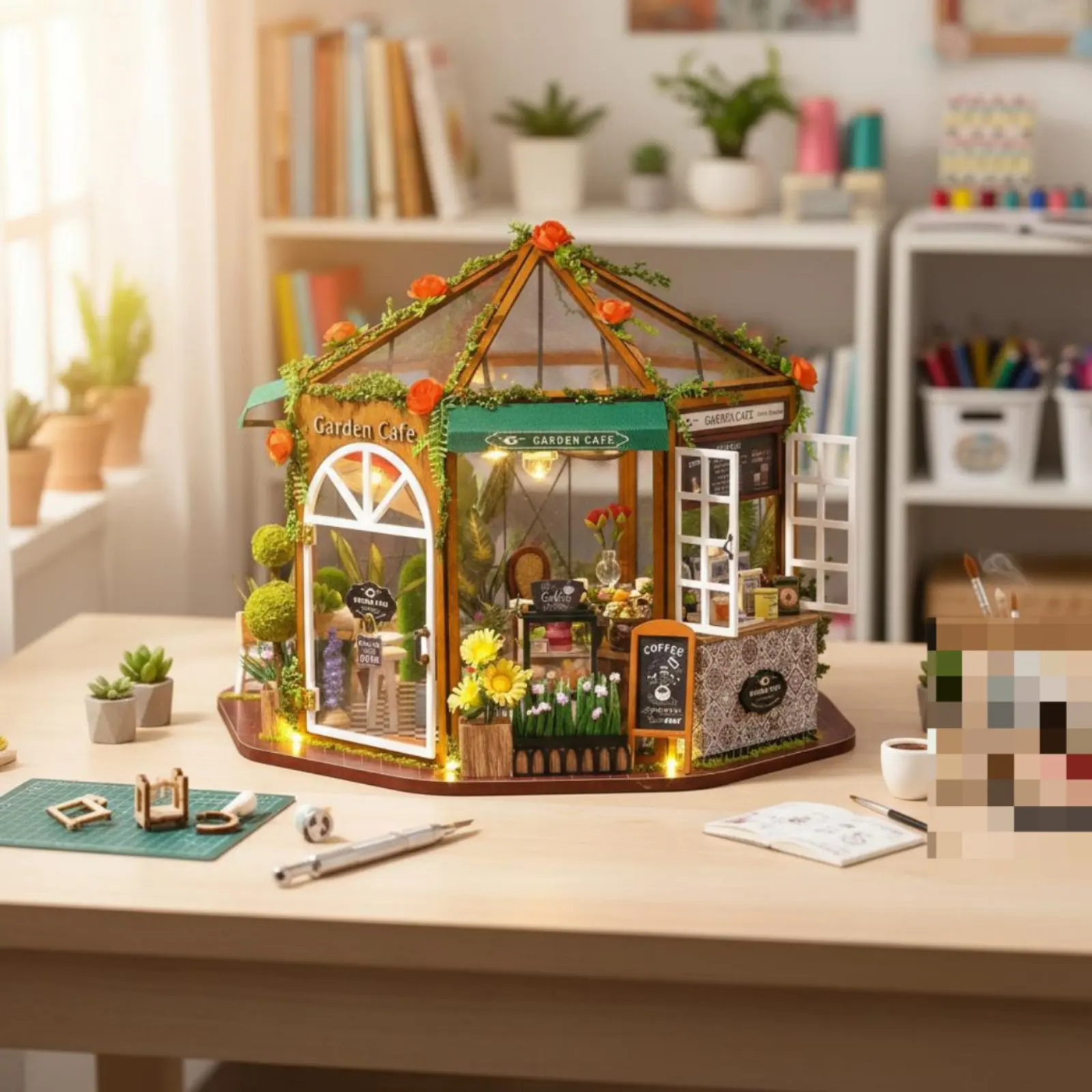 

DIY Miniature Coffee Shop Kit Realistic Design DIY Coffee Shop Model Miniature Cafe Building Set Beginner-Approachable for Teens