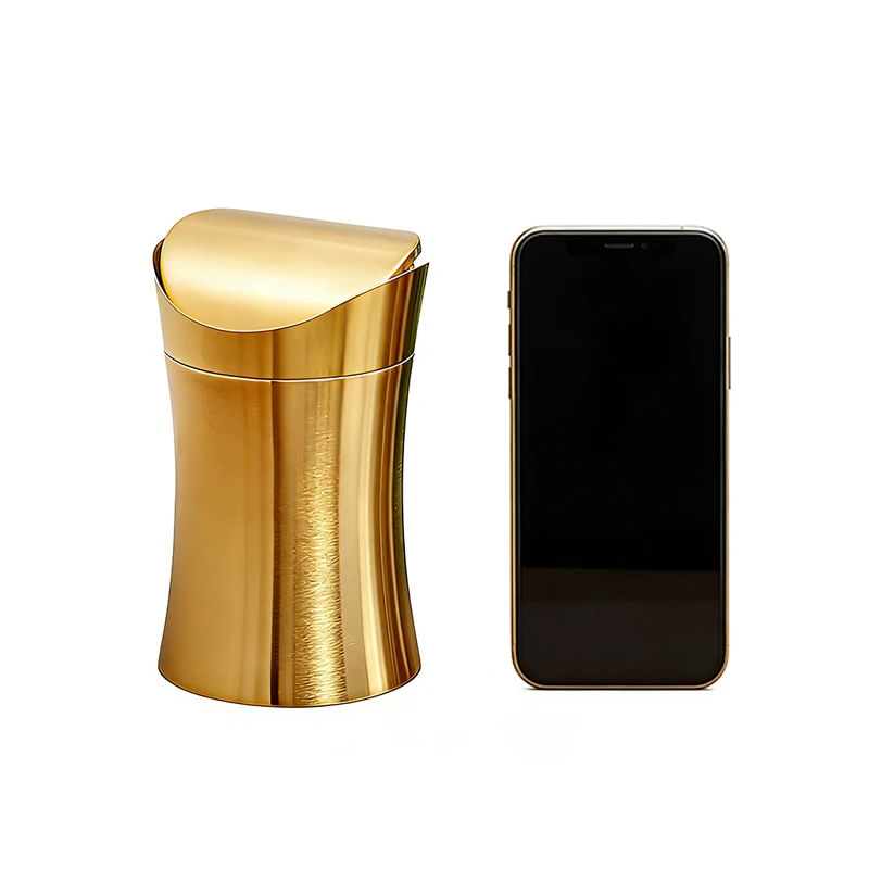 

Мини-мусорная корзина из нержавеющей стали 304 золотого цвета с крышкой – настольная/настольная корзина для мусора для дома/ванной/офиса