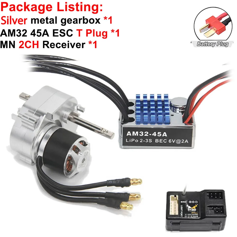 Volledig Metalen Versnellingsbak 2322 2600KV Borstelloze Motor AM32 45A ESC 21g Servo/2CH Ontvanger voor RC Auto Crawler MN82 MN78 MN168 MN99 MN98