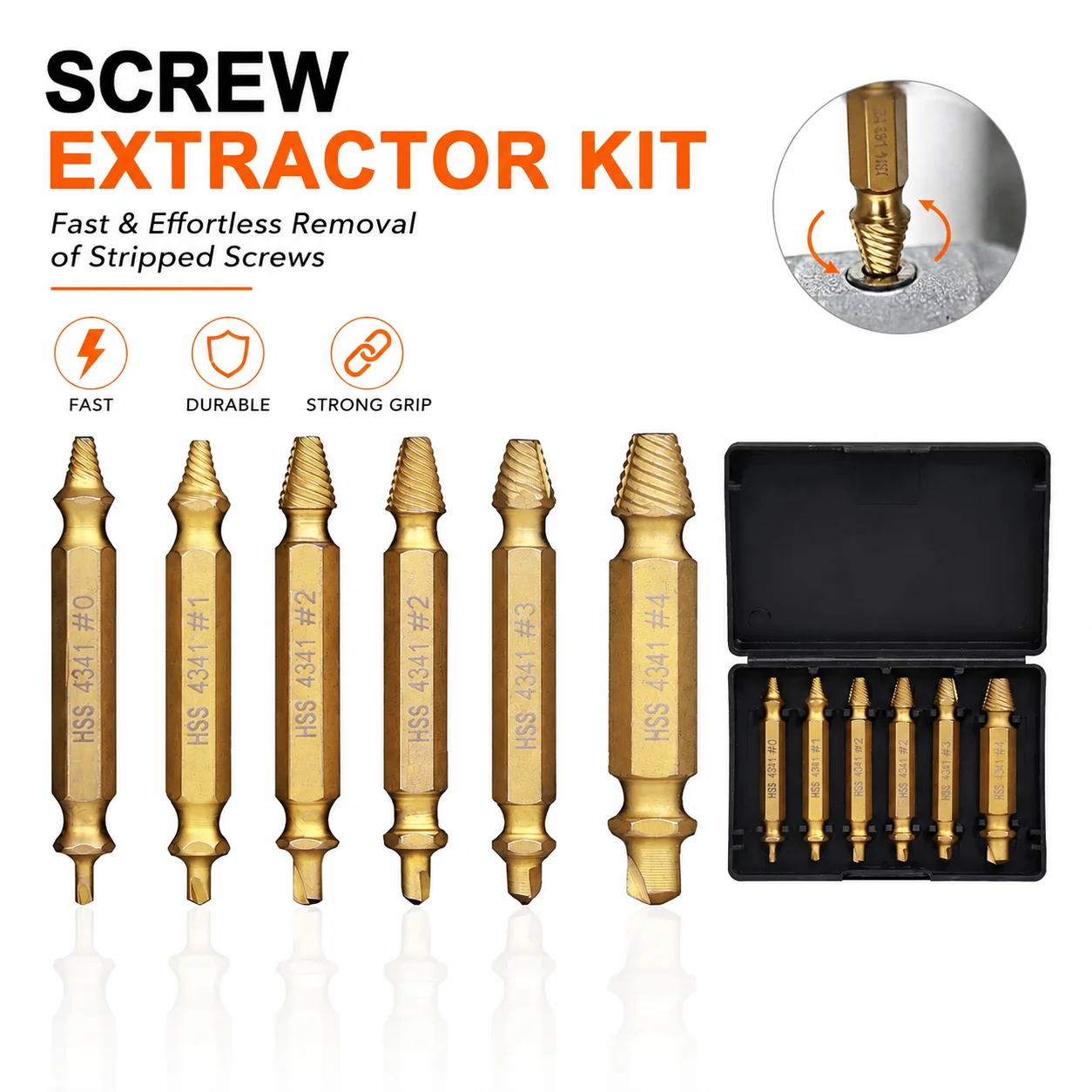 

Fast & Effortless Rounded & Sheared Screw Remover, HSS Steel Drill Bit Ruined Screw Extractor Kit For Power Tool