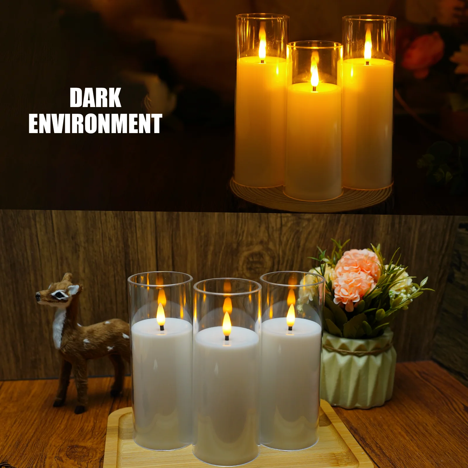 3Pcs/9Pcs LED Flameless Candles Light Simulation Acrylic Wedding Romantic Candle Lamp with Remote Party Christmas Home Decor