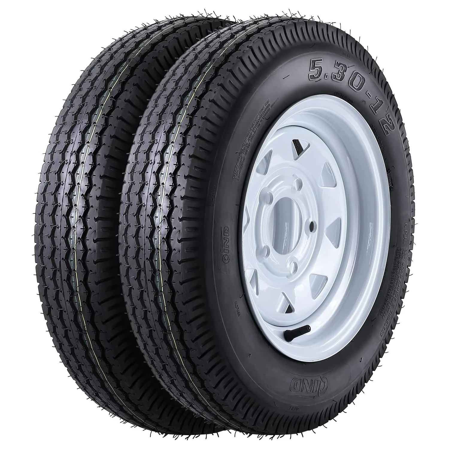2 Pack 5.30-12 6PR Load C 5 Lug Pre-Mounted Steel Trailer Tire Assembly | High load rubber, anti-rust wheel, all-weather grip, stable towing, marine trailer fit