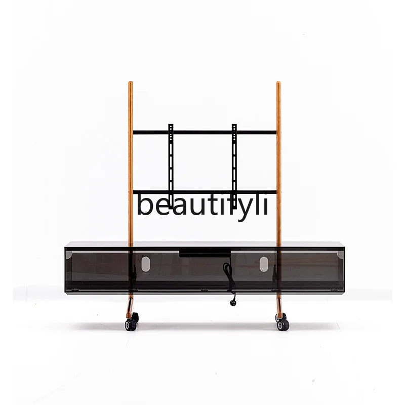 Simple and movable bedroom TV bracket with wheels Small apartment without punching holes TV cabinet floor