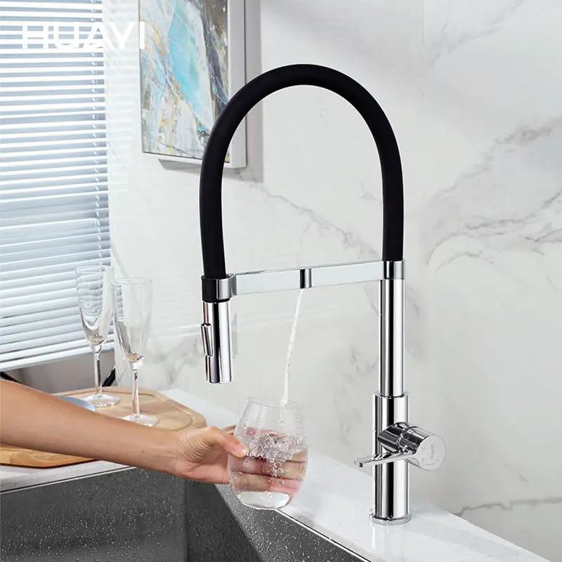 Huayi Chrome Kitchen Water Filter Tap Kitchen Sink Faucet with Pull Out Sprayer