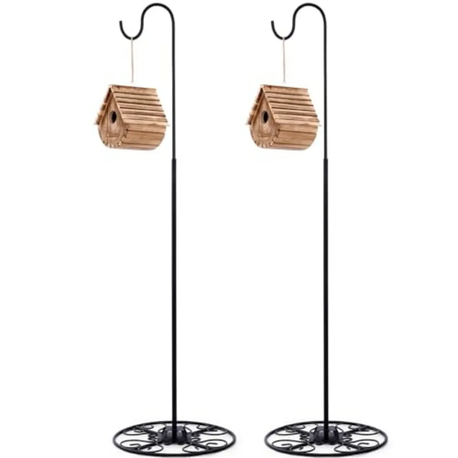 

34-55 Inch Adjustable Shepherds Hook for Plant Birds Heavy Duty with Wrought Iron Base Indoor Outdoor Wind Chime Stand Feeder S