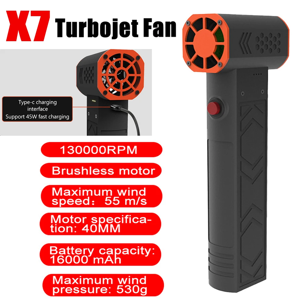 X7 Turbo Jet Fan Blower Mini Turbo Jet Fan Handheld Brushless Motor 130,000 RPM Wind Speed 55m/s industrial Duct Fan Air Blower