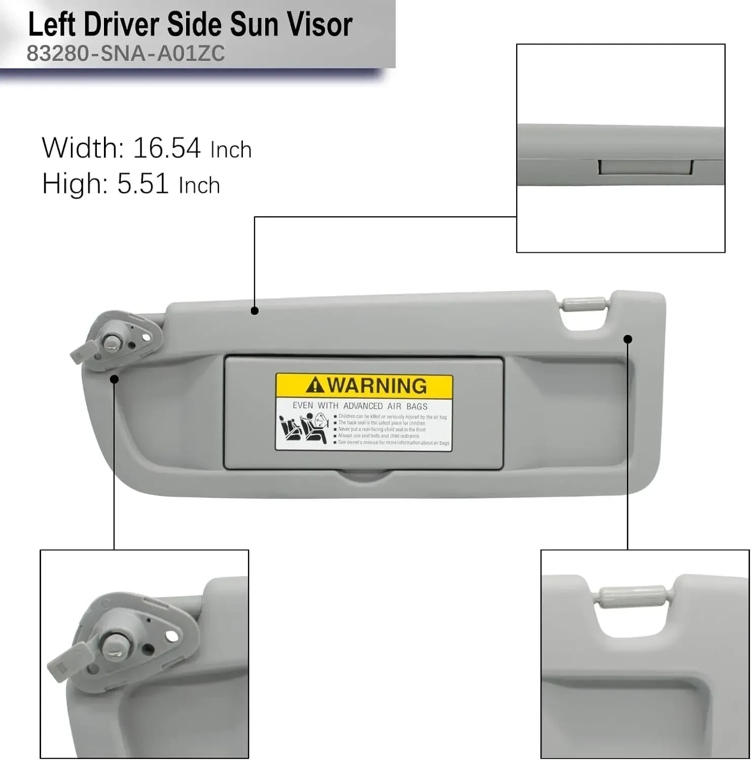 83280-SNA-A01ZC 83230-SNA-A01ZC 1pcs Polymer Left Driver Side Sun Visor Light Gray For 2006-2011 Honda Civic