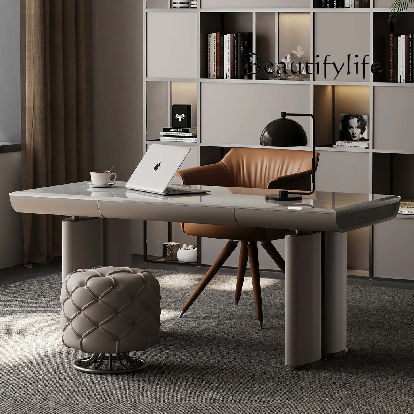 BJ Italian Light Luxury Desk, Living Room Home Computer Table, Customizable Kari Ice Jade Marble Desk