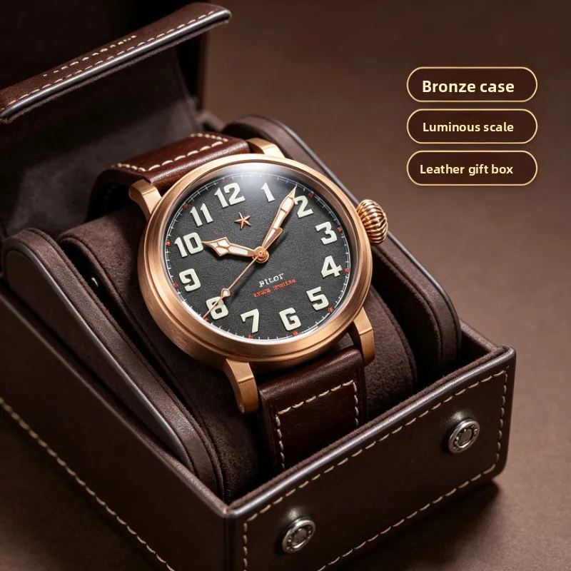 Customized Watch Tin Bronze Dafei 2130 Fully Automatic Mechanical Men's Watch Luminous Waterproof Hall Pattern Cowhide
