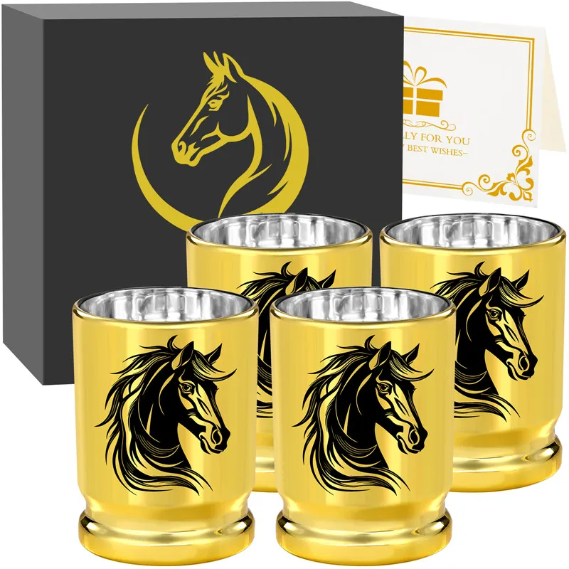 

95ml/3.2oz Golden 50 Caliber Plastic Bullet Shot Cups Drinking Cup with Horse Head Pattern Wedding Club Party Shot Glasses