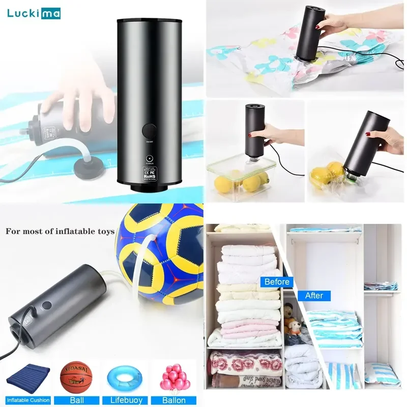 2 In 1 Portable Air Vacuum Machine Mini Inflator Air Compressor Pump for Travelling Home Vacuum Storage Bags Food Saver