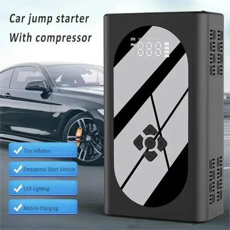 4 In 1 3000A Car Jump Starter Power Bank 150PSI Auto Air Compressor Wireless Tire Pump Car Battery Booster Starting Device