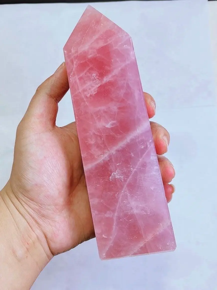 Natural Large Rose Quartz Tower Obelisk Metaphysical Point Energy Column Healing