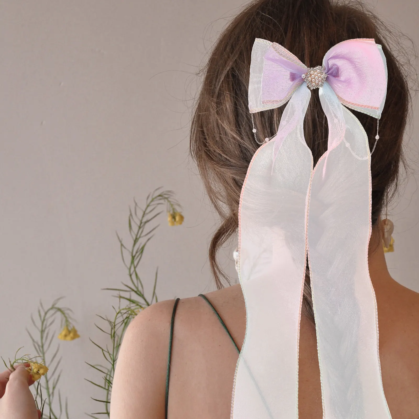 

2Pcs Bow Hair Clips Elegant Fabric Barrettes Long Ribbon Hairpins for Women Party Daily Hair Accessories