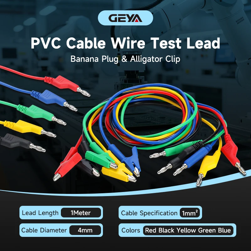 

GEYA 5 Colors Alligator Clip Banana Plug Test Lead Set 4mm Stackable Banana Plug Cable Lead for Multimeter Electrical Test Wire