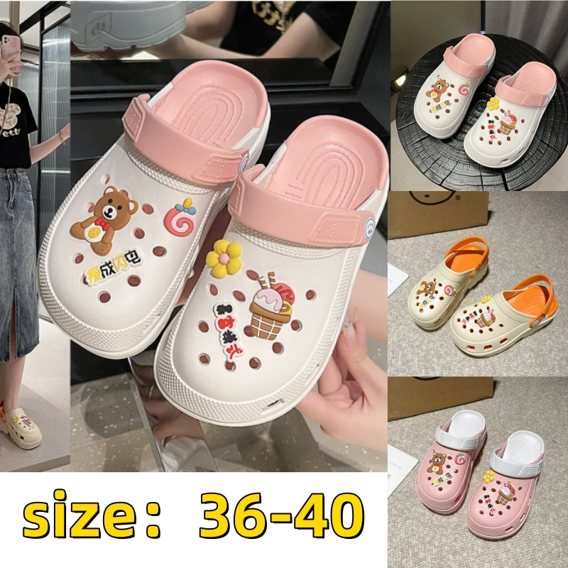 (866) Little Bear Shoes Flower Thick Sole Women's Summer Wear Newly Added Internet Red Beach Anti slip Muffin Bun Head Third Gen