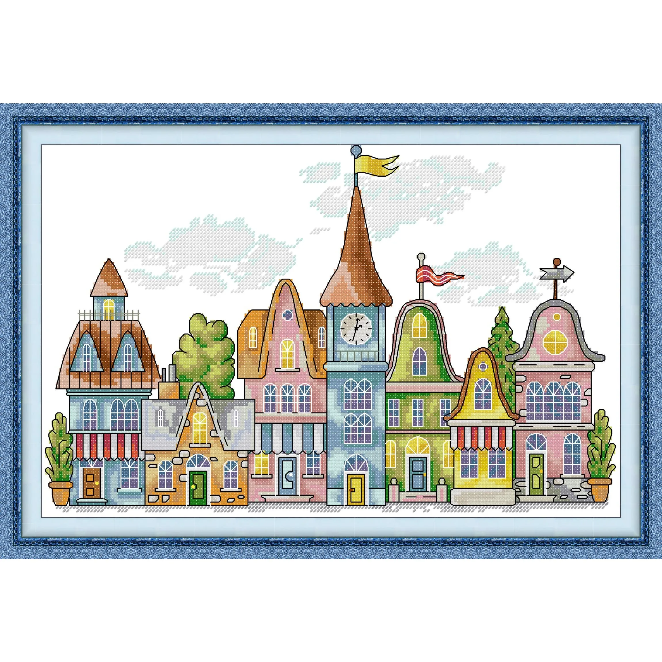 

Joy Sunday Pre-printed Cross Stitch Kit Easy Pattern Aida Stamped Fabric Embroidery Set-Colorful House